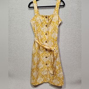 Ann Taylor Summer Button Down Dress White Yellow Floral Linen Blend Sleeveless 6